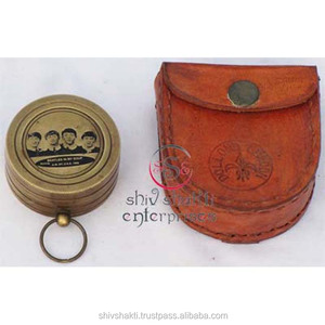 <b>Antique</b> Brass Magnetic Pocket <b>Compass</b> Engravable Designer Hiking & Camping Navigational Tool with Leather Case & Electroplating - Product Image 1