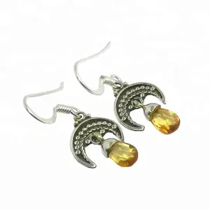 Chất Lượng Tuyệt Vời Tốt Nhất Bán 925 Sterling Silver Bạc Citrine Đá Quý Bông Tai Cho Người Phụ Nữ Và Cô Gái Món Quà