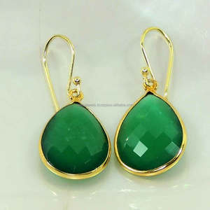 พลอยรูปลูกแพร์สีเขียวนิล925ต่างหูห้อยเงินสเตอร์ลิงสำหรับผู้หญิงต่างหูโบฮีเมียนของขวัญครบรอบสำหรับเธอ - Product Image 1