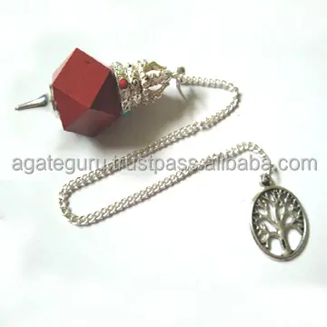 Hexagon shape Flower Of Life Red Jasper Pendulum Wholesale Crystal Healing Engraved Usui Reiki Symbols Gemstone Positive Energy