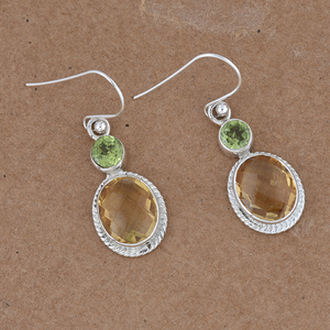 Boucles d'oreilles pendantes en argent sterling 925 massif, facettées, ovales, rondes, citrine, péridot, fabrication de bijoux en gros, Casa De Plata - Product Image 3