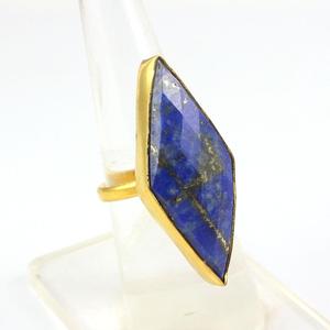 Lapis Lazuli bague en laiton plaqué or, longue et étroite, marquise réglable, Fine personnalisation, bijoux - Product Image 1