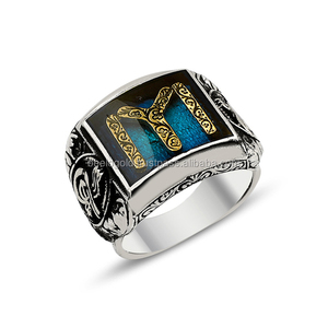 925K de plata esterlina otomano Dirilis esmalte azul anillo de los hombres - Product Image 1