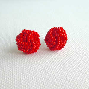 Pendientes rojos con forma de botón, pendientes con nudo, pendientes rojos con clip, Hechos a mano, Happiness - Product Image 1