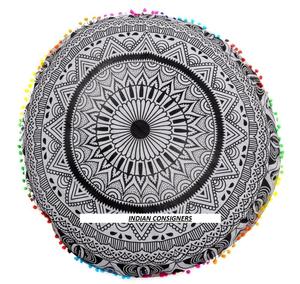 Beautiful Handmade Cotton Ottomans Floor <b>Cushion</b> <b>Cover</b> Mandala Pouffe Multiple Colors Home Decor By Indian Consigners - Product Image 1