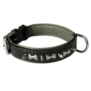 Sustainable Eco-Friendly Solid Pattern Leather <b>Dog</b> <b>Collar</b> Soft Padded Metal Bone Studs <b>Training</b> All Seasons Decor <b>Dog</b> Leash - Product Image 1