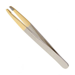 Pinzas de Acero Inoxidable con Punta Inclinada y Acabado Dorado, Marca Personalizada, para Cejas, Depilación Facial Profesional de Precisión - Product Image 4