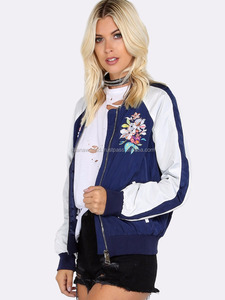 High Quality Coated Stand Collar Satin Embroidery Waterproof Windproof Bomber Jacket for Women - Product Image 5