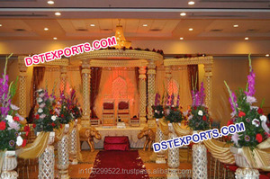 Conjunto de mandril de fibra de cristal para boda india, conjunto de mandril de cristal blanco y rojo de seis pilares tallados para boda - Product Image 3