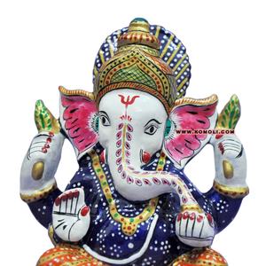 De metal blanco indio multicolor boda regalo de vuelta Señor Ganesha estatua - Product Image 1