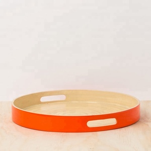 Bandeja Redonda de Bambú Lacado Naranja de un Solo Nivel para Vajilla de Cocina o Decoración de Sala de Estar - Product Image 2