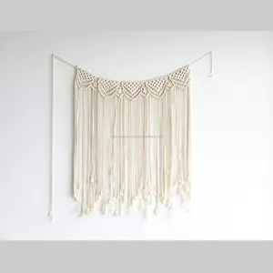 Tirai Tali Macrame Katun Gaya Antik untuk Pintu Kamar Tidur Buatan Tangan Latar Belakang Panggung Tirai Macrame dari India