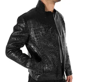 Leder jacke alligator krokodil Schwarz Biker Stil Motorrad Jacke | Klassische echt leder mode Jacke