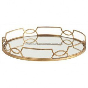 Plateau à miroir rond Plateau à miroir avec poignée en métal - Product Image 1