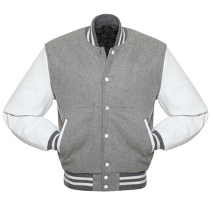 Tela de lana de invierno Chaqueta de béisbol negra Forro de poliéster Mangas de cuero Chaquetas universitarias Parche bordado Trabajo bordado - Product Image 4