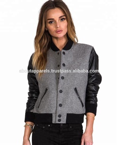 Veste en laine et à manches en cuir, lettre pour femmes, personnalisée, 100% - Product Image 4