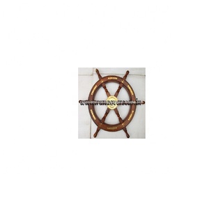 Rueda decorativa de madera y latón para pared, rueda de barco - Product Image 2