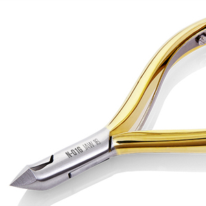 Pince à cuticules N-01G en acier inoxydable plaqué or, à coupe brillante, avec mâchoires de 12/14/16 mm et poignée à ressort unique verrouillable - Product Image 1