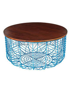Table basse en osier avec plateau en bois - Product Image 2