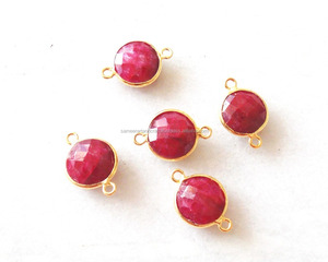 Fait à la main à la mode plaqué or teint rubis pierre précieuse forme ronde Double caution à facettes bijoux résultats lunette connecteur cadeau elle - Product Image 2