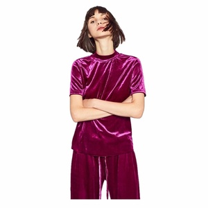 High Quality Ladies Crop Top Velvet/Velour T <b>Shirts</b> Short <b>Sleeves</b> New Condition XL V-Neck Breathable Fashionable Casual Women - Product Image 3