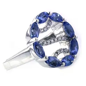 럭셔리 CZ 큐빅 지르코니아 블루 토파즈 스톤 블루 약혼 반지 다이아몬드 925 스털링 실버 보석 골드 결혼 반지