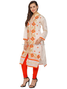 Traje de algodón para uso diario, vestido casual de verano con bordado indio, vestidos de algodón con bordado indio, hecho a mano en color blanco. - Product Image 3