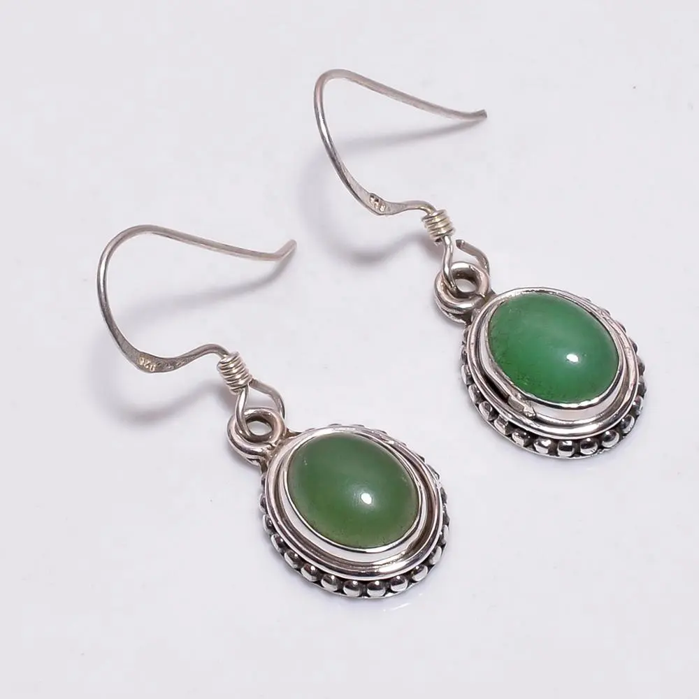 100% echt!! Ovale Form Grüne Jade 925 Sterling Silber Ohrring Paar, Mode Silber Schmuck, Handgemachter Silber Schmuck