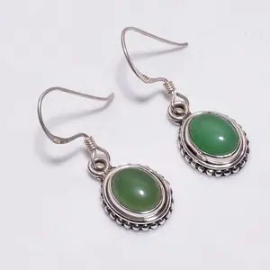100% Genuine !! Oval Shape Green Jade 925 Sterling Silver Earring Pair, Fashion Silver Jewelry, Handmade Silver Jewelry