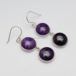 Amethyst Quartz Gemstone Boucles d'oreilles en argent sterling 925 faites à la main - Product Image 1