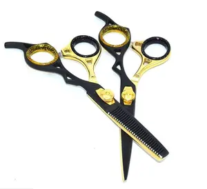 Black Gold Professional Japanese Stainless Steel Barber Scissors Custom Logo with 30 Teeth for Hair Dressing and Beauty Cuts