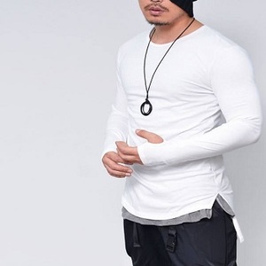 เสื้อยืดลายนิ้วหัวแม่มือแขนยาวมีรูตามสั่ง OEM ผ้าฝ้ายมีสไตล์ - Product Image 3