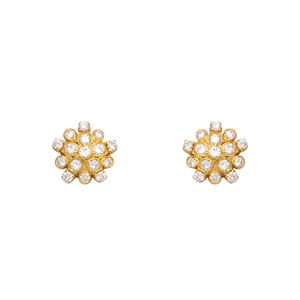 Paire de boucles d'oreilles de luxe pour femme en or jaune de qualité supérieure, serties de diamants ronds taille brillant, accessoire de luxe - Product Image 1