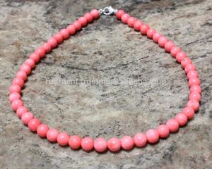 Coral Rosa 18 pulgadas plata 8mm cuentas collar clásico de mujer último diseño piedra de cristal curativa - Product Image 2