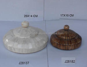 Frasco de madera con incrustaciones de hueso, decoración de trabajo con acabado de pulido Natural y acabado antiguo, artesanía de hueso indio - Product Image 2