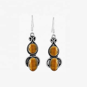 Boucles d'oreilles indiennes faites à la main en argent avec une belle pierre précieuse naturelle en oeil de tigre 925 argent or rose matériel parfait cadeau de fête elle - Product Image 1