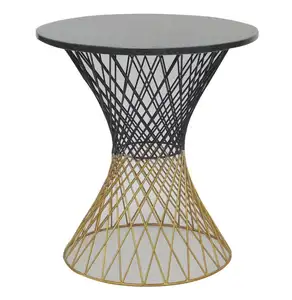 Modernes Design Schwarz und Gold Runder Tee tisch aus Eisendraht
