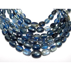 High Quality Kyanite Smooth Oval Gemstone Beads 8MM X 4MM Natural <b>Blue</b> Color Third <b>Party</b> Certified India GEMS Brand Jewelry - Product Image 2