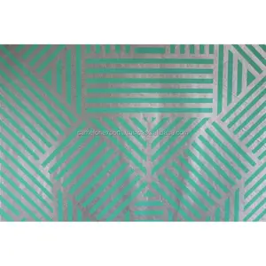 Decoration 100 GSM recycled cotton paper metallic silver zigzag printed stripes green color handmade paper sheet