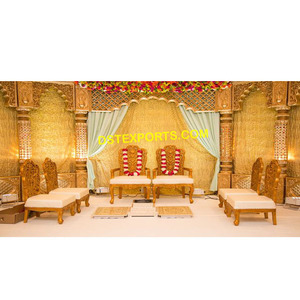 เก้าอี้ไม้แกะสลักสีทองเก้าอี้ที่นั่งต่ำสำหรับพิธีแต่งงานเก้าอี้ไม้สลักลายแมนแดป UK - Product Image 1