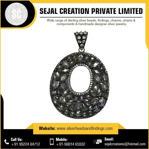 Pendentif en argent Sterling avec pierre de polka et Rhodium noir - Product Image 5