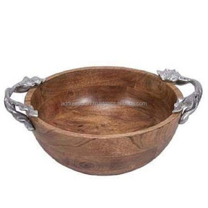 Ensaladera decorativa de madera con mango de Metal, cuenco para servir frutas, vajilla, vajilla, hogar, Hotel, restaurante, juego de ensaladera - Product Image 1