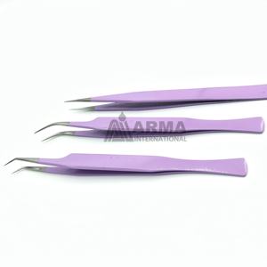 Pinzas para pestañas con recubrimiento en polvo púrpura claro de alta calidad, pinzas para extensión de pestañas de acero inoxidable con etiqueta privada, volumen - Product Image 5