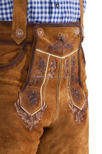ISONZ - Atractivas Lederhosen Tradicionales Alemanas/Austríacas en Color Marrón Dorado con Tirantes y Cinturón, Acabado Vintage - Product Image 4