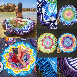 Lotus Mandala Tassel Beach Throw Rug Hippie Cubierta de mesa con flecos Borlas Tapiz de pared para uso doméstico - Product Image 1