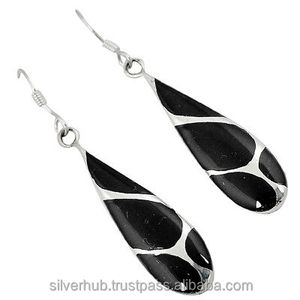 Moda negro ónix piedras preciosas pendientes colgantes 18K chapado en oro Huggie Hoop Onyx hombres pendientes joyería regalos para hombres mujeres - Product Image 1