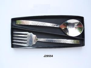 Juego de ensaladas hecho a mano martillado y pulido con espejo Hecho en acero Tenedor de cinco dientes Vajilla Cubiertos - Product Image 4