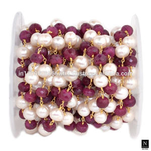 Enlace rubí con perlas Rosario cadena rollo Rosario cadenas alambre envuelto para la fabricación de joyas - Product Image 4