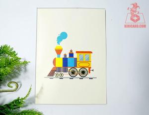 Tarjeta de cumpleaños emergente de tren 3D colorido diseño de papel hecho a mano personalizado fabricante vietnamita artesanía para regalos de recuerdo - Product Image 3