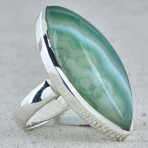 Marquise Green Lace Agate Gemstone 925 <b>Sterling</b> <b>Silver</b> <b>Ring</b> Classic, Bezel Setting Fashionable <b>Ring</b> for Party, Gift for Unisex - Product Image 3